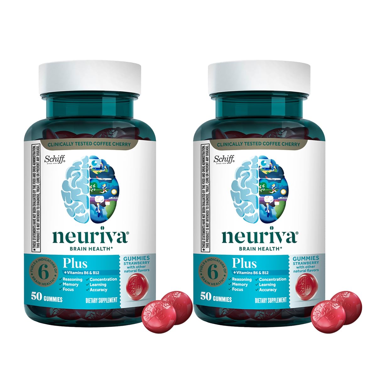 NEURIVA Plus Decaff Nootropic Brain Supplement Gummies, 100