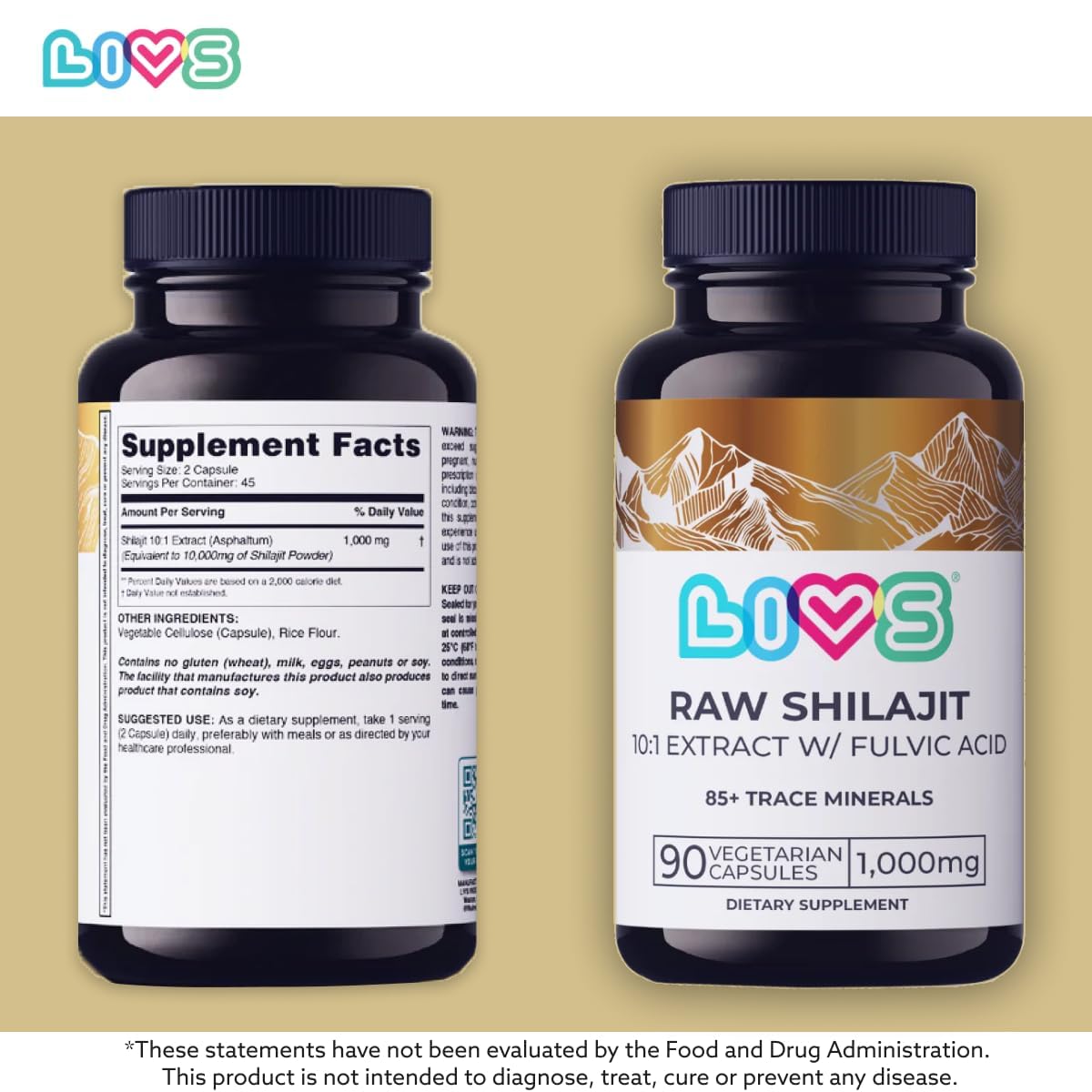 LIVS Raw Himalayan Shilajit Capsules, 180 Capsules