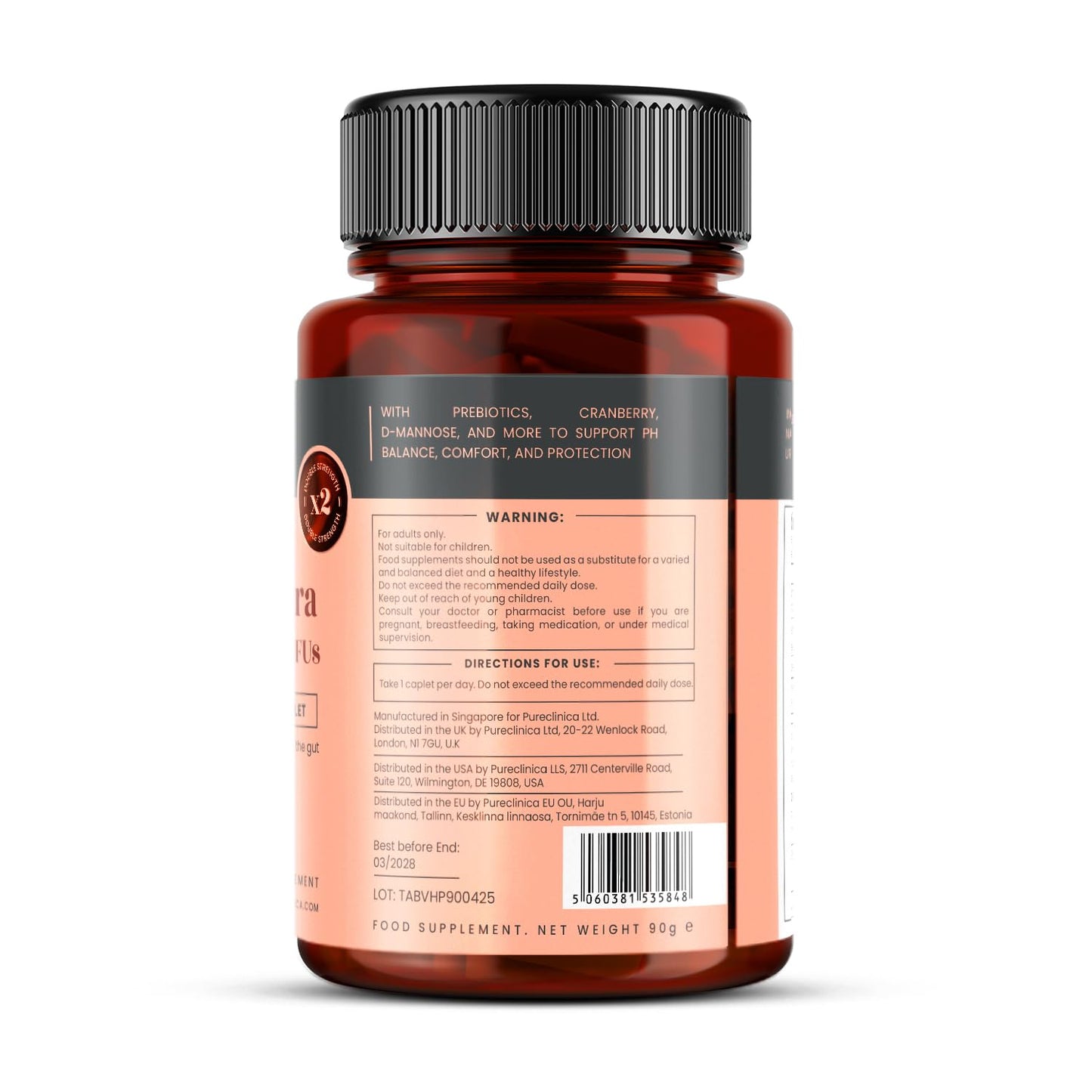 PureClinica Veev Intimate Flora - Vaginal & Gut Microbiome Support – 50 Billion CFU – Probiotics, Prebiotics, Cranberry, D-Mannose, Hyaluronic Acid, Caplets, 90 Count