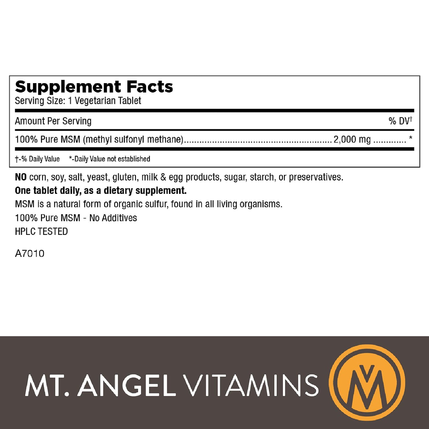 Mt. Angel Vitamins MSM 2000 Capsule, 60 Count