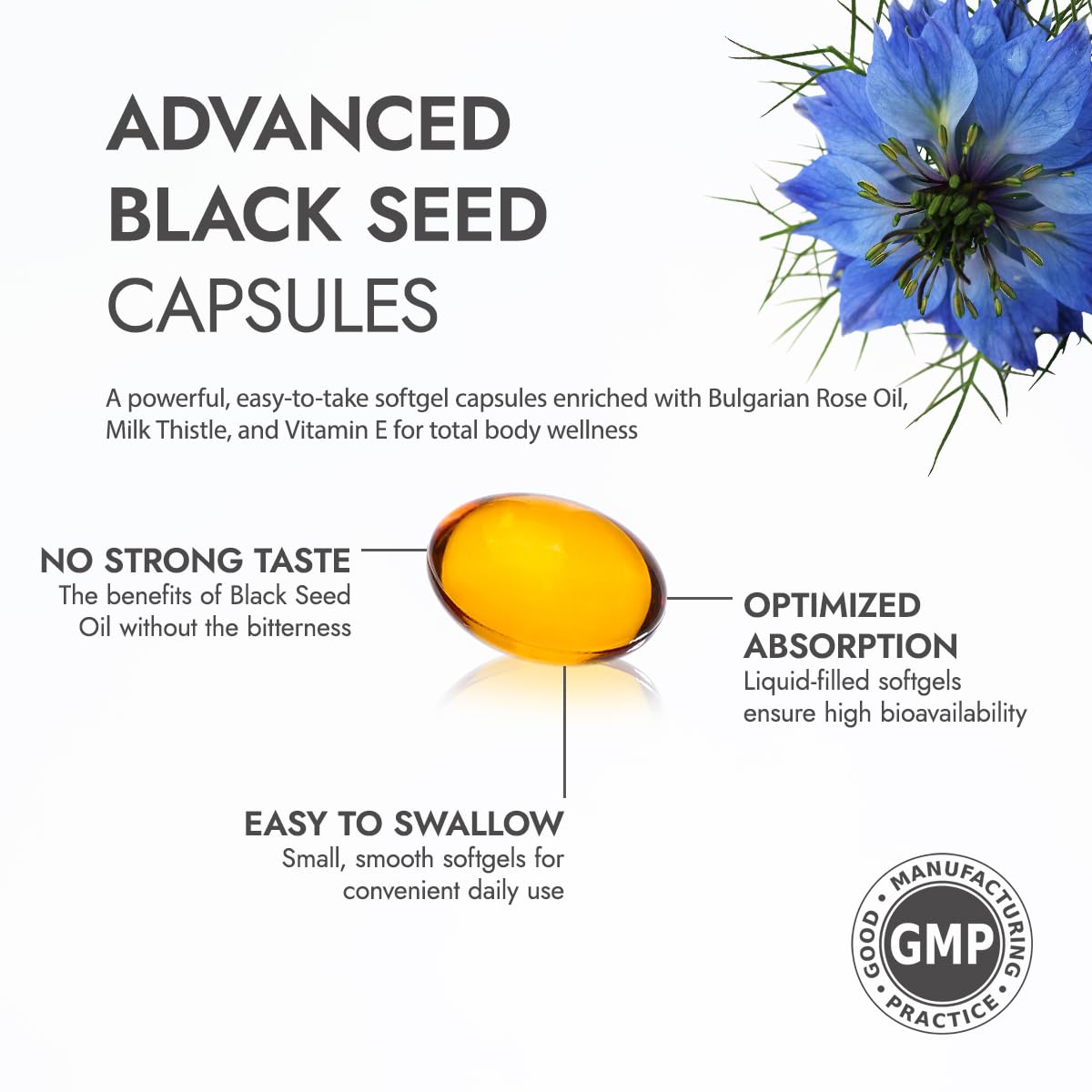 Alteya Black Seed Oil and Rose Oil Supplement with Milk Thistle Extract Capsule 60 Count