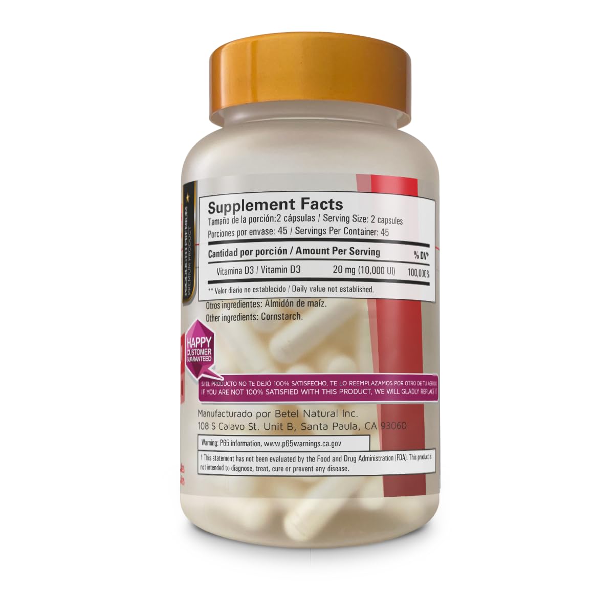 Betel Natural Vitamin D3 10,000 IU, 90 Capsules
