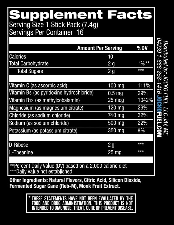 Jocko Fuel Hydrate Electrolytes Powder, 16 Packets, Blue Raspberry