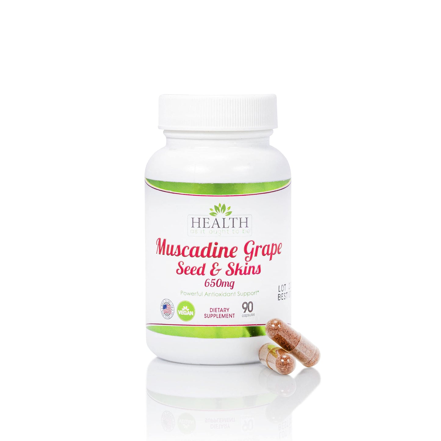 Health As It Ought To Be Muscadine Grape Seed & Skins 650 mg Supplement Capsules, 90 Count
