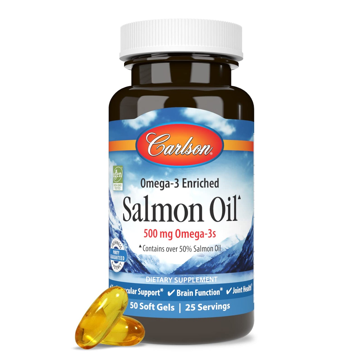Carlson Salmon Oil Softgels, 500mg Omega-3s, 50 Count