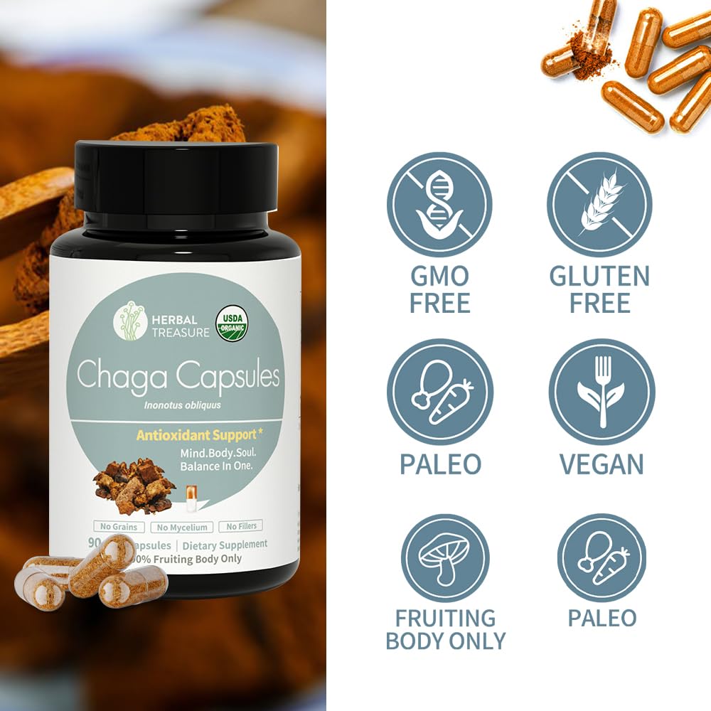 WL Herbal Treasure Chaga Mushrooms Powder Capsules 90 Count