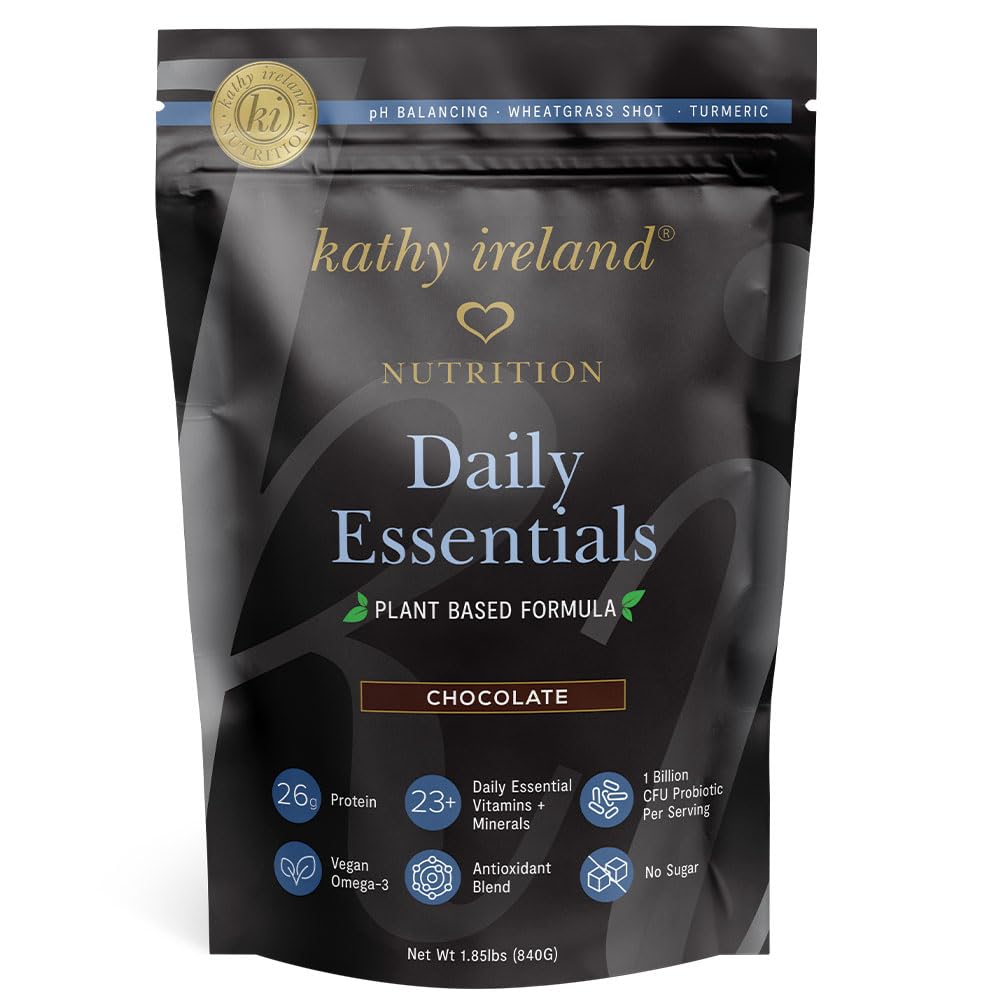 AMAXI Kathy Ireland Nutrition Daily Essentials Plant-Based Protein Powder for Women, Chocolate, 29.6 oz