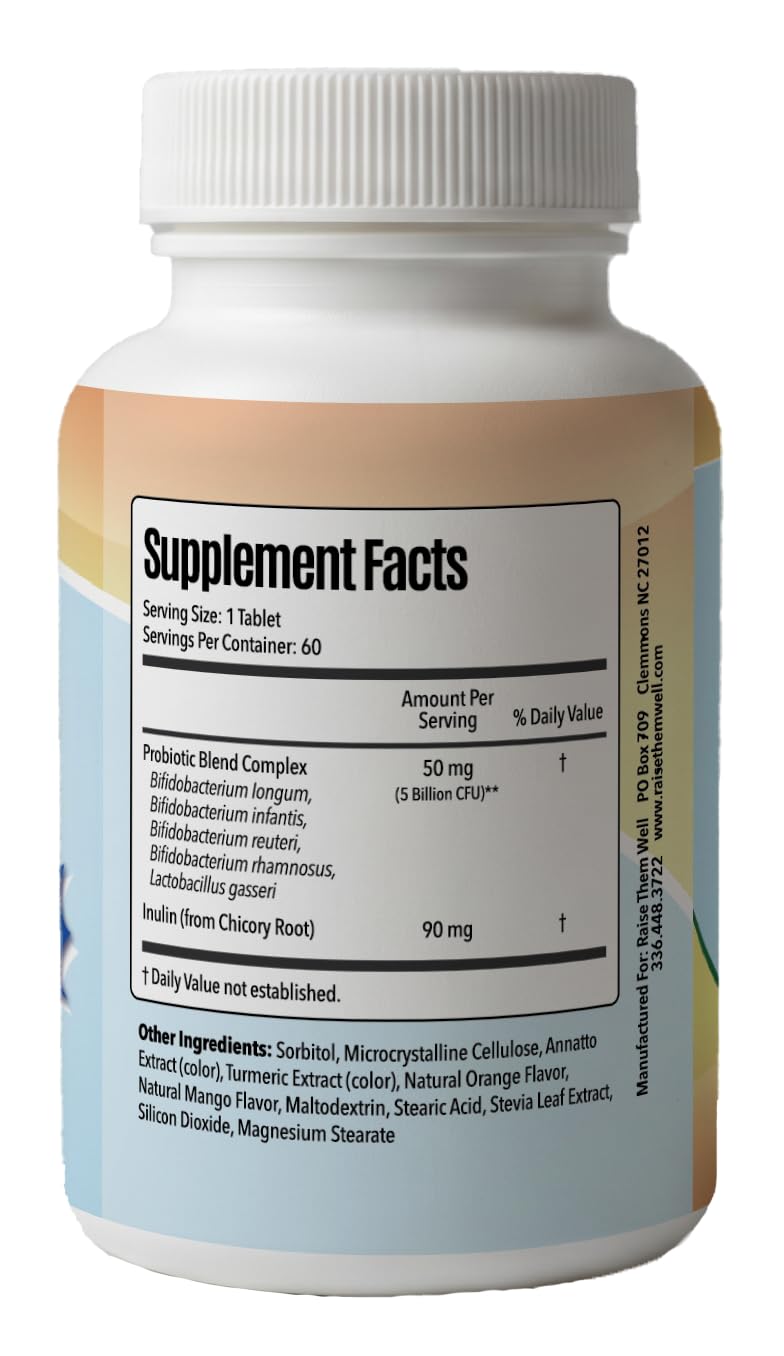Raise Them Well Children’s Probiotic Chewable Tablets for Kids, 60 Count