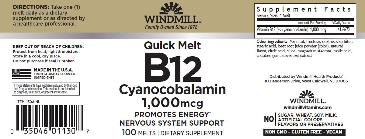 Windmill Vitamin B-12 1000 mcg 100 Tablets