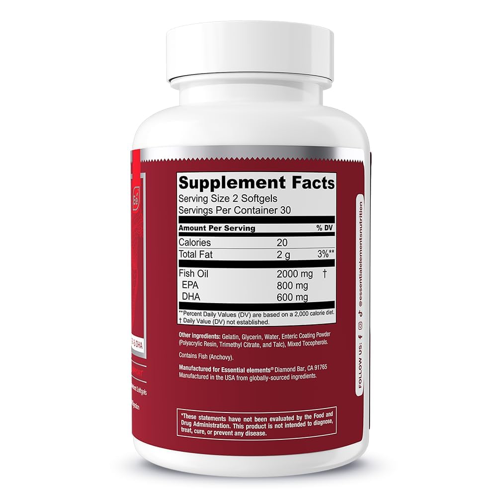 Essential Elements Omega-3 Fish Oil Supplement with EPA & DHA Softgels 60