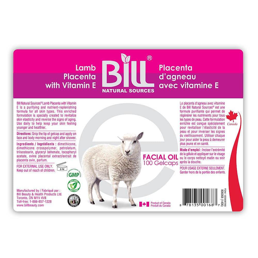 Bill Natural Sources Lamb Placenta with Vitamin E Capsules, 100