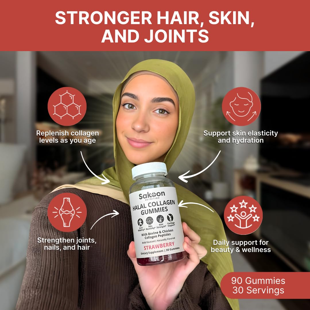 Sakoon nutrition Halal Certified Collagen Peptides Gummies (Type I, II & III) 90 Gummies