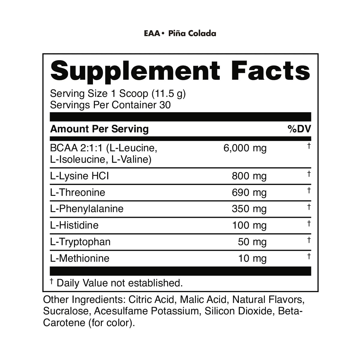 Bucked Up Essential Amino Acids EAA Powder - Pina Colada Flavor, 30 Servings, 11.6 oz