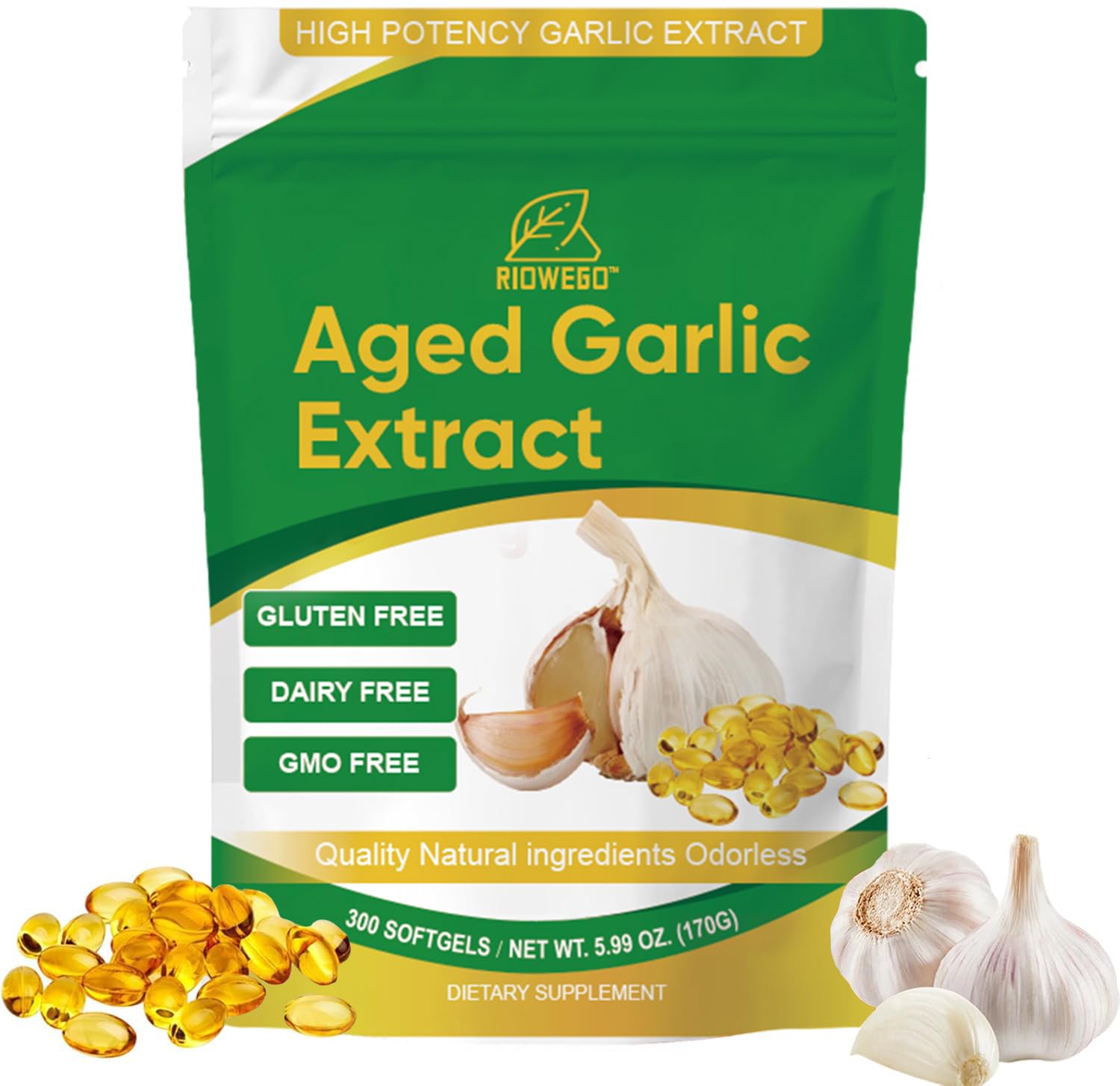 RIOWEGO Aged Garlic Extract Softgels 300 Count