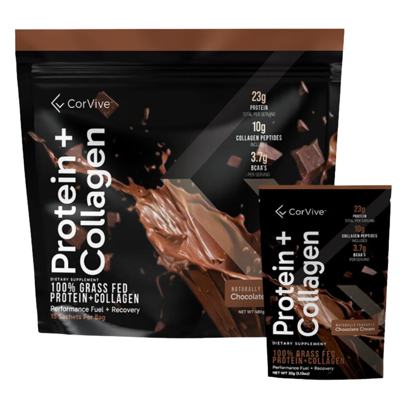 CorVive Protein + Collagen Powder, Chocolate, 15 Sachets