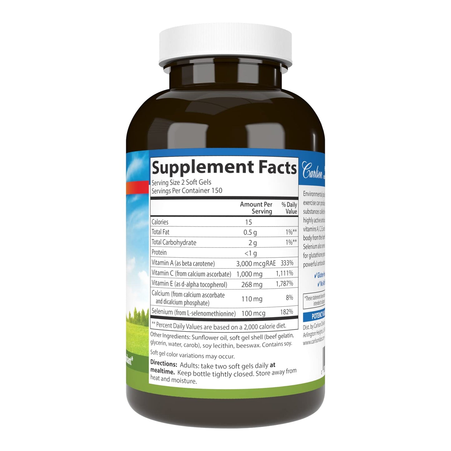 Carlson ACES Vitamins A, C, E + Selenium, Cellular Health & Immune Support, Antioxidant Softgels, 300