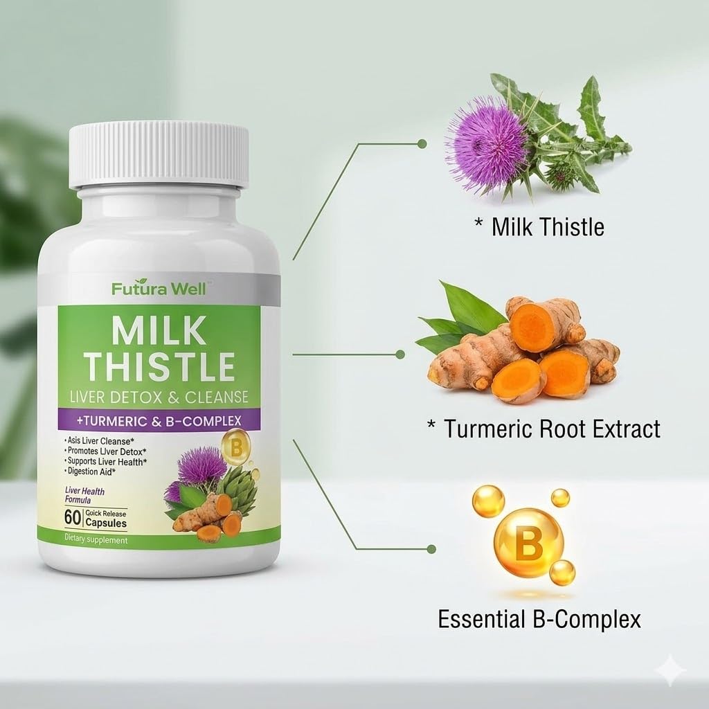 Galriva Milk Thistle Supplement with Silymarin, Liver Support with Milk Thistle Extract, Dandelion Root & Choline, Herbal Liver Health Formula Milk Thistle Capsules, 60 Count