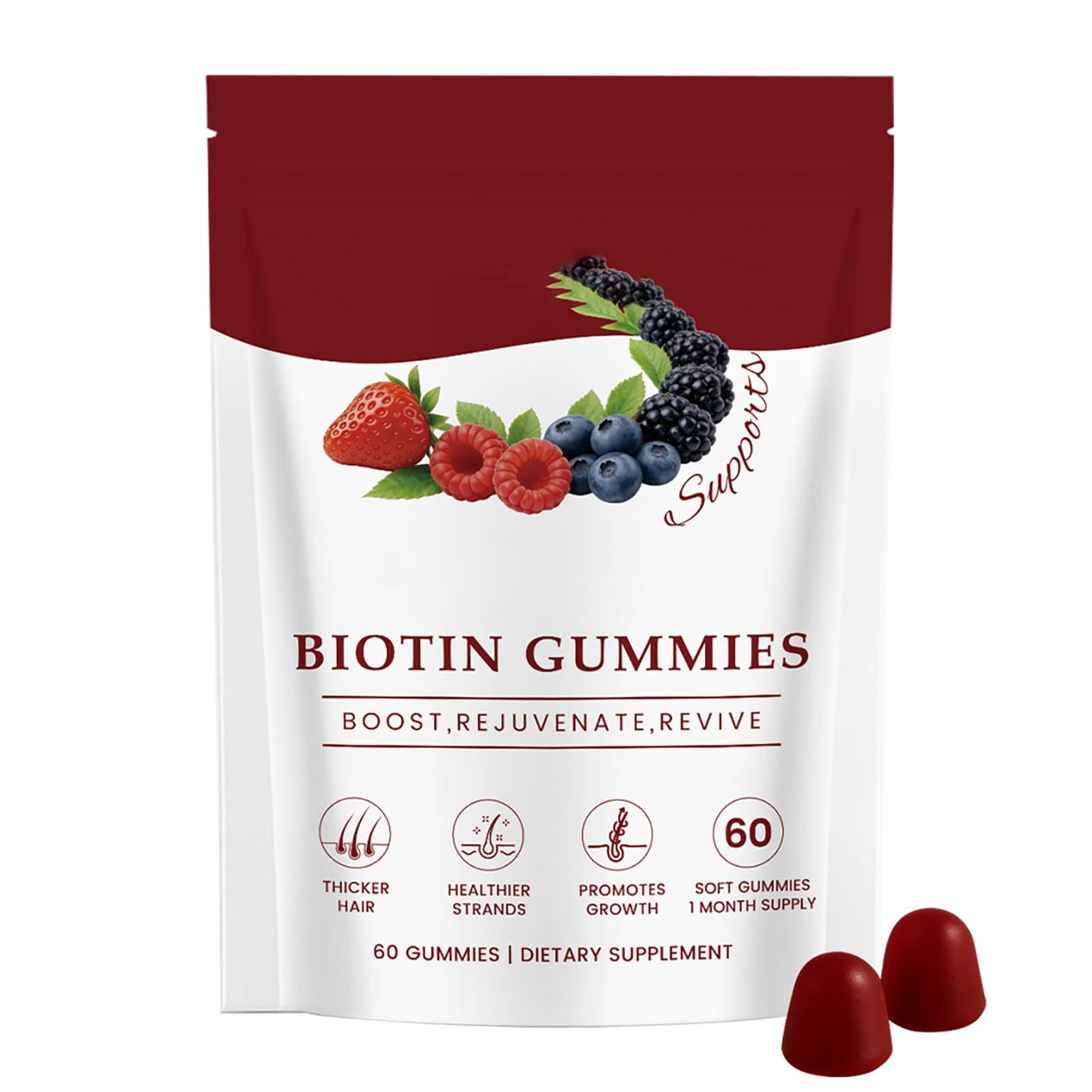 LWLQCZJ Hair Growth Gummies with Biotin, Rosemary & Saw Palmetto - Supports Healthy Hair Growth, Strength & Scalp Health, Nourishes Skin & Nails, Vegan Mixed Berry Flavor, 60 Gummies