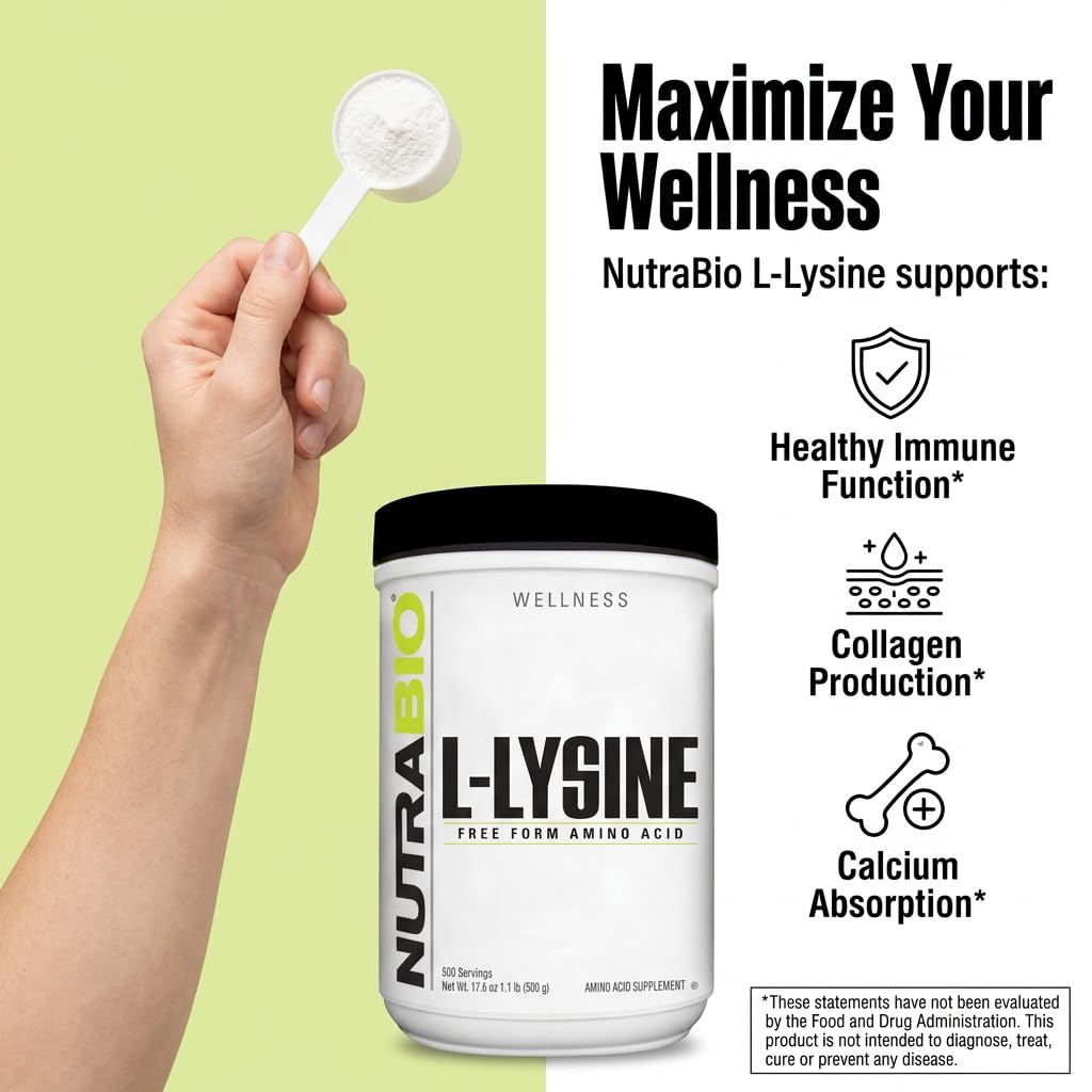 NutraBio L-Lysine Powder 17.6 oz