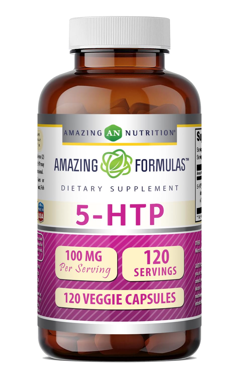 Amazing Nutrition 5-HTP (Hydroxytryptophan) Supplement Capsules, 120 Count