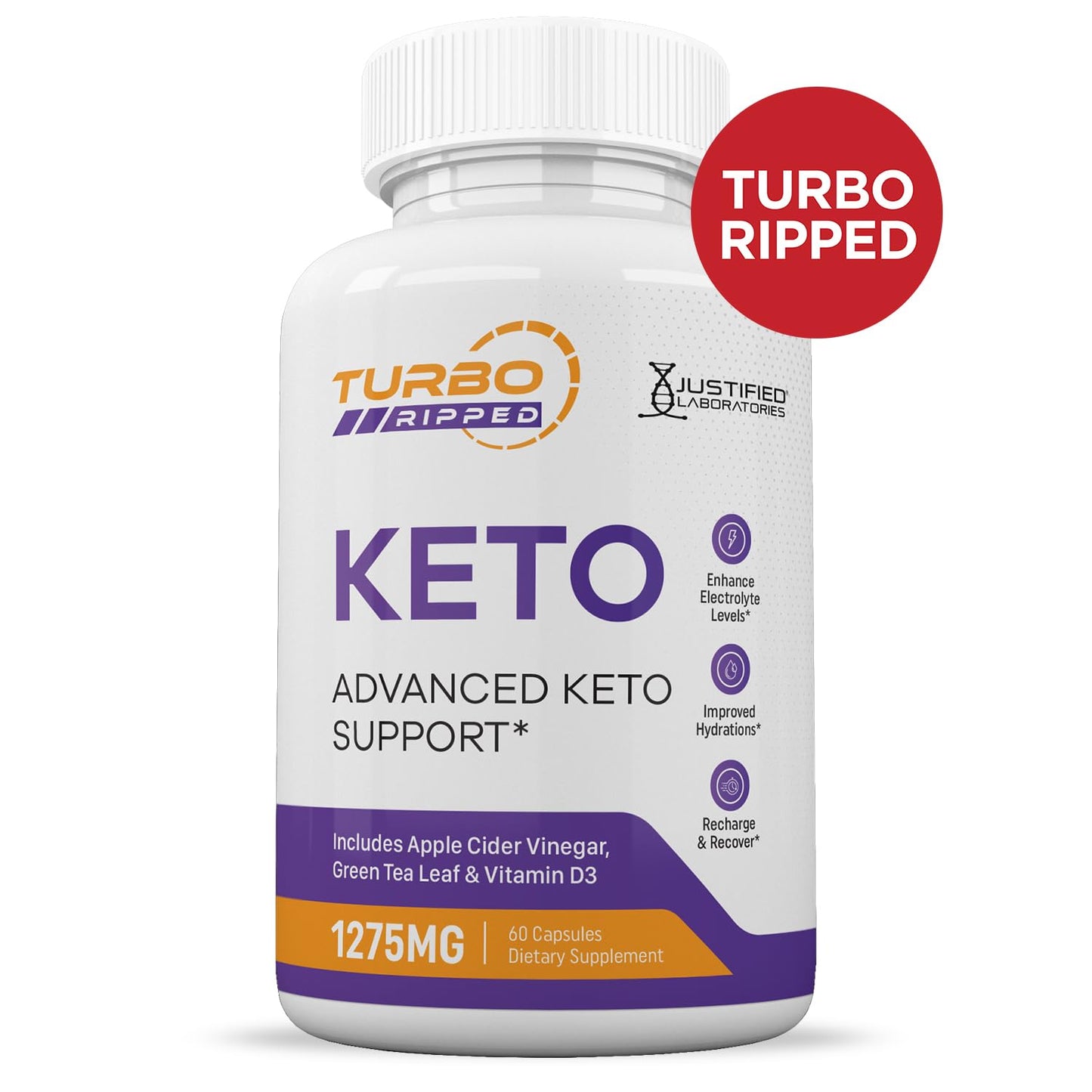 Justified Laboratories Turbo Ripped Keto ACV 1275MG Keto Support Blend Capsules, 60 Count