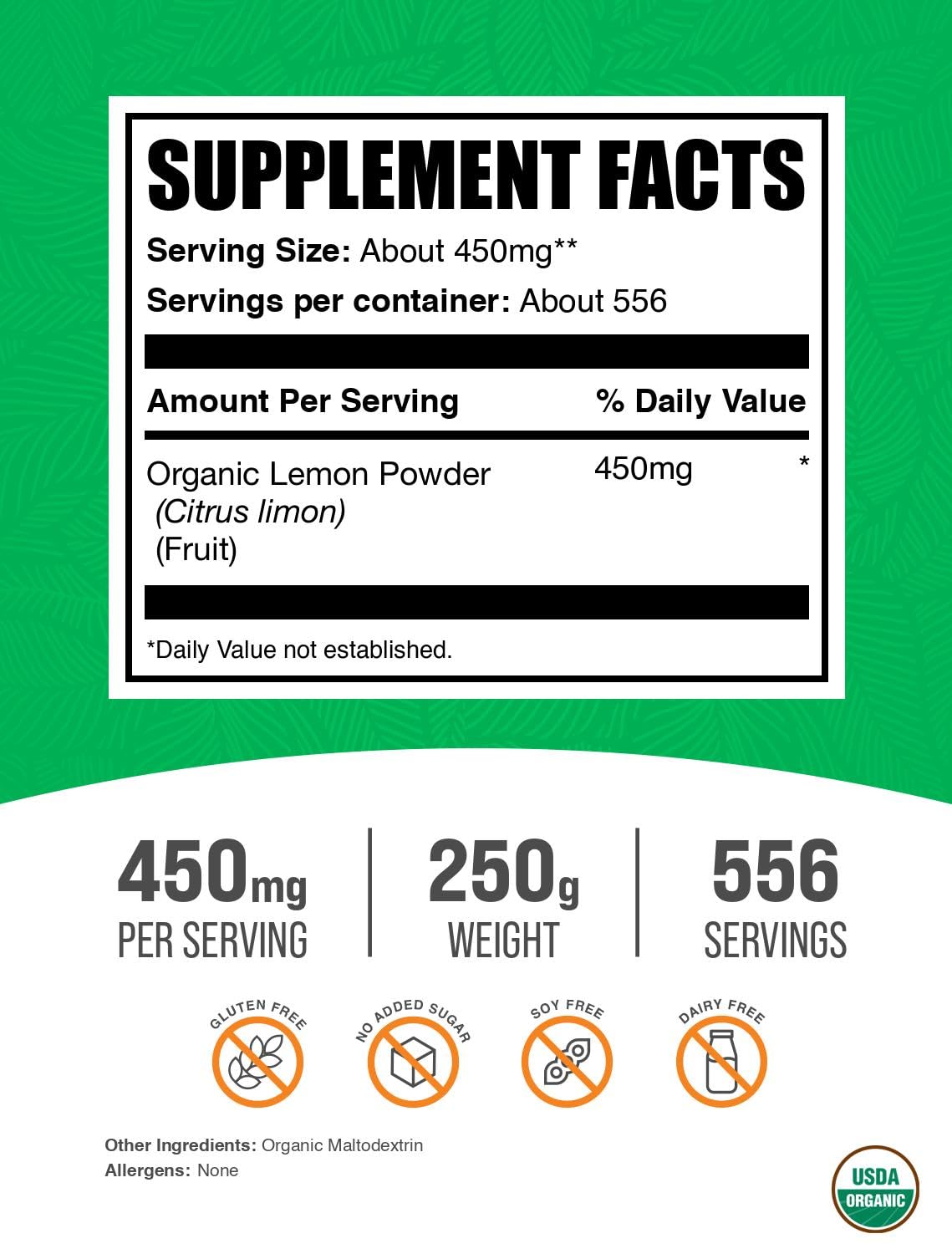 BulkSupplements Organic Lemon Powder 8.82 oz
