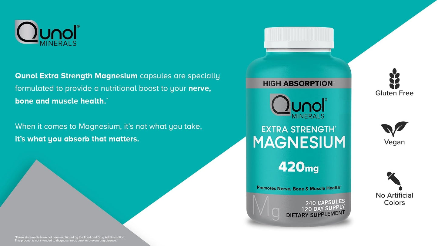 Qunol Magnesium Extra Strength 420mg Capsules, 240 Capsules