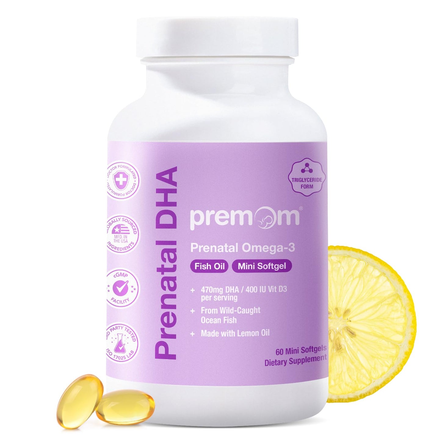 Premom Prenatal DHA Fish Oil Caplets, 60 Count