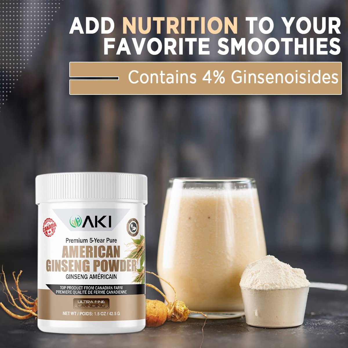 AKI American Ginseng Powder with 4% Ginsenosides 1.5 oz