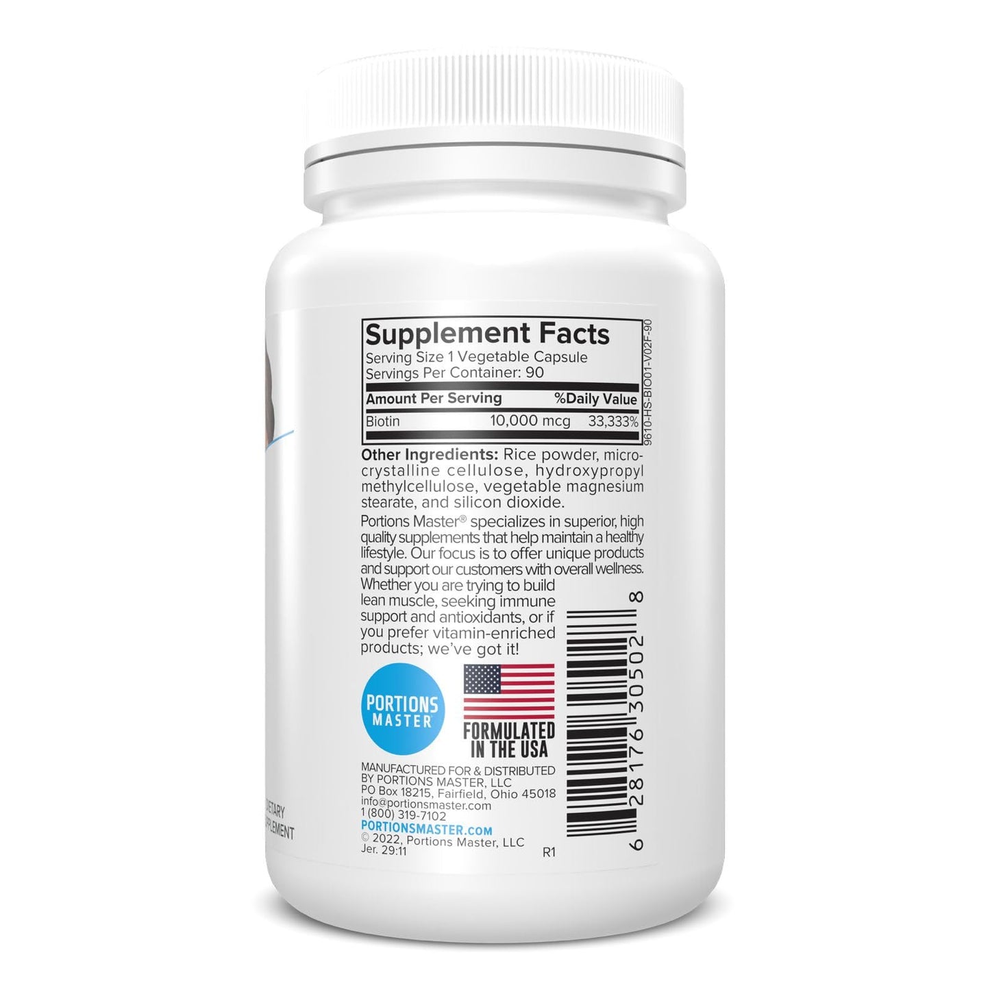 Portions Master Biotin 10000mcg, Hair, Nails & Skin Capsules, 90 Count