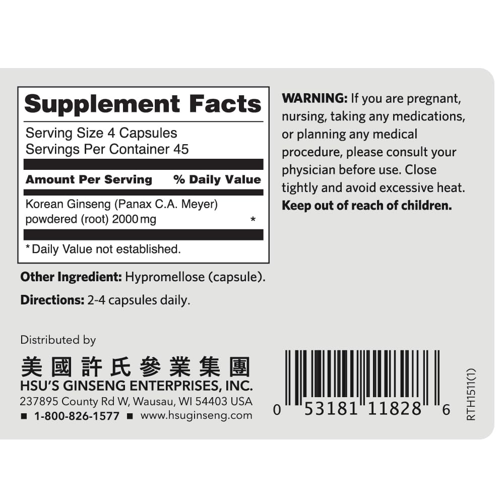 Hsu's Korean Ginseng Capsules 180 ct