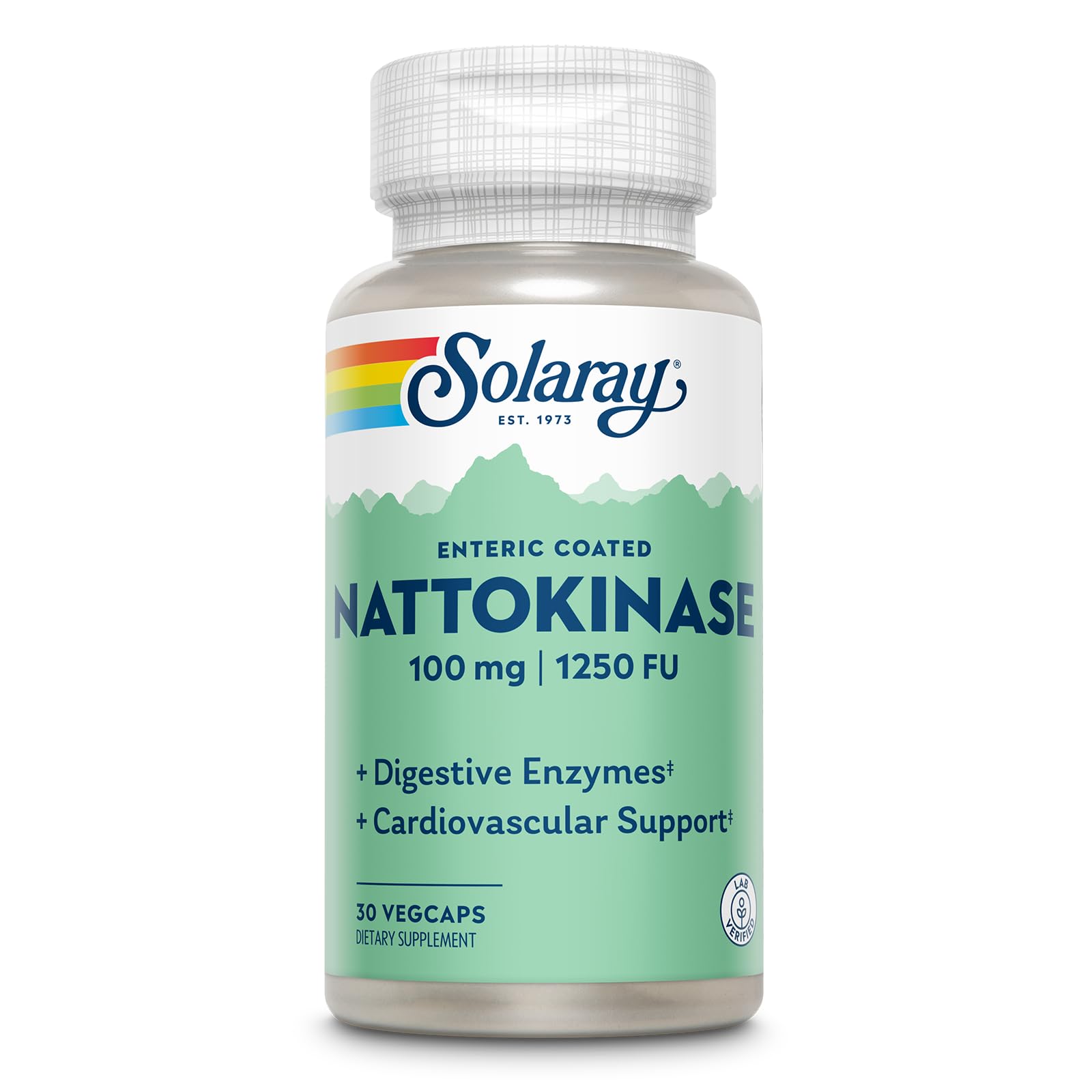 SOLARAY Nattokinase Supplement 1250 FU for Men & Women - Enteric Coated Nattokinase Capsules 100 mg, 30 Veg Caps