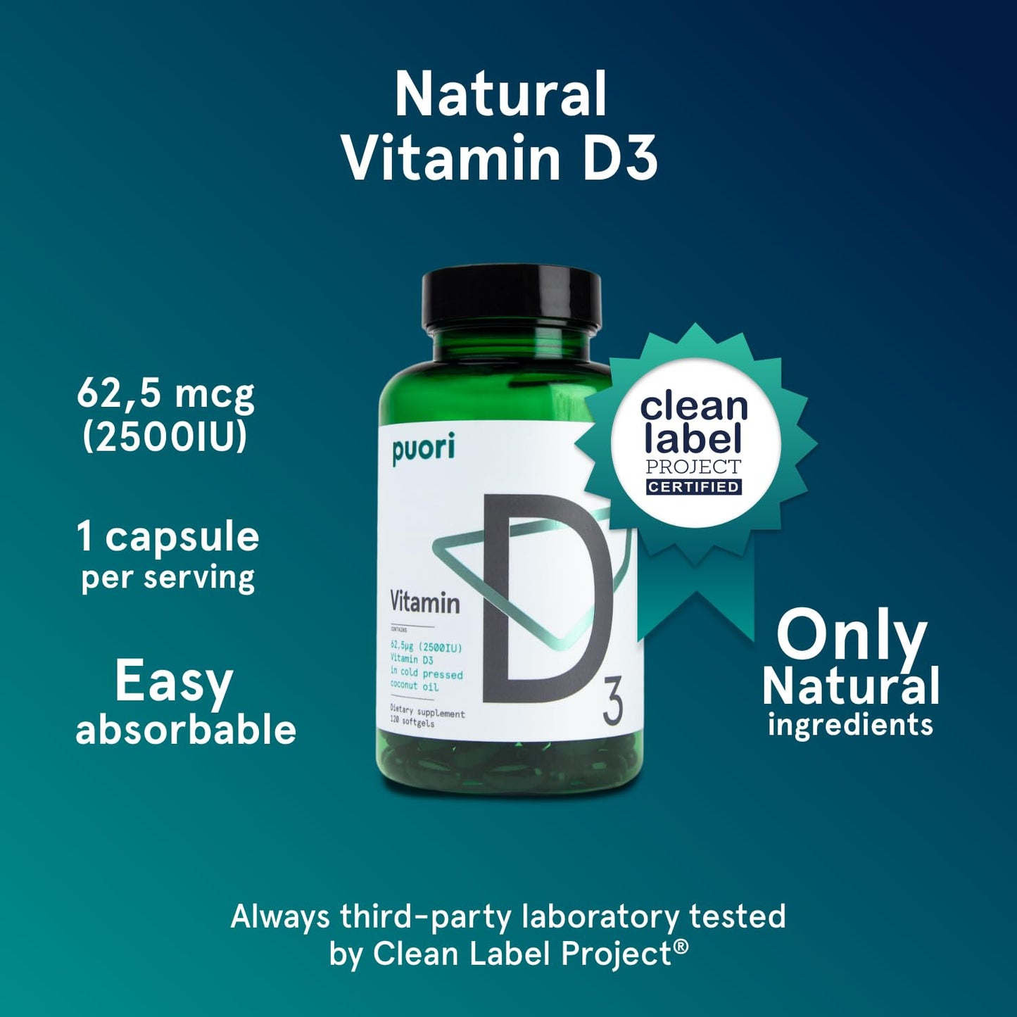 Puori Vitamin D3 Softgels 120 Count