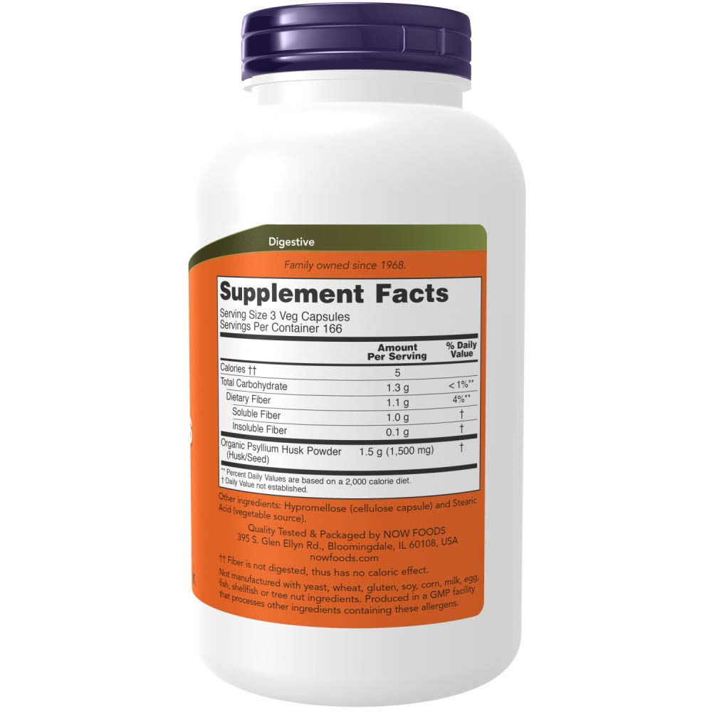 NOW Foods Psyllium Husk 500mg Capsules 1000 Count