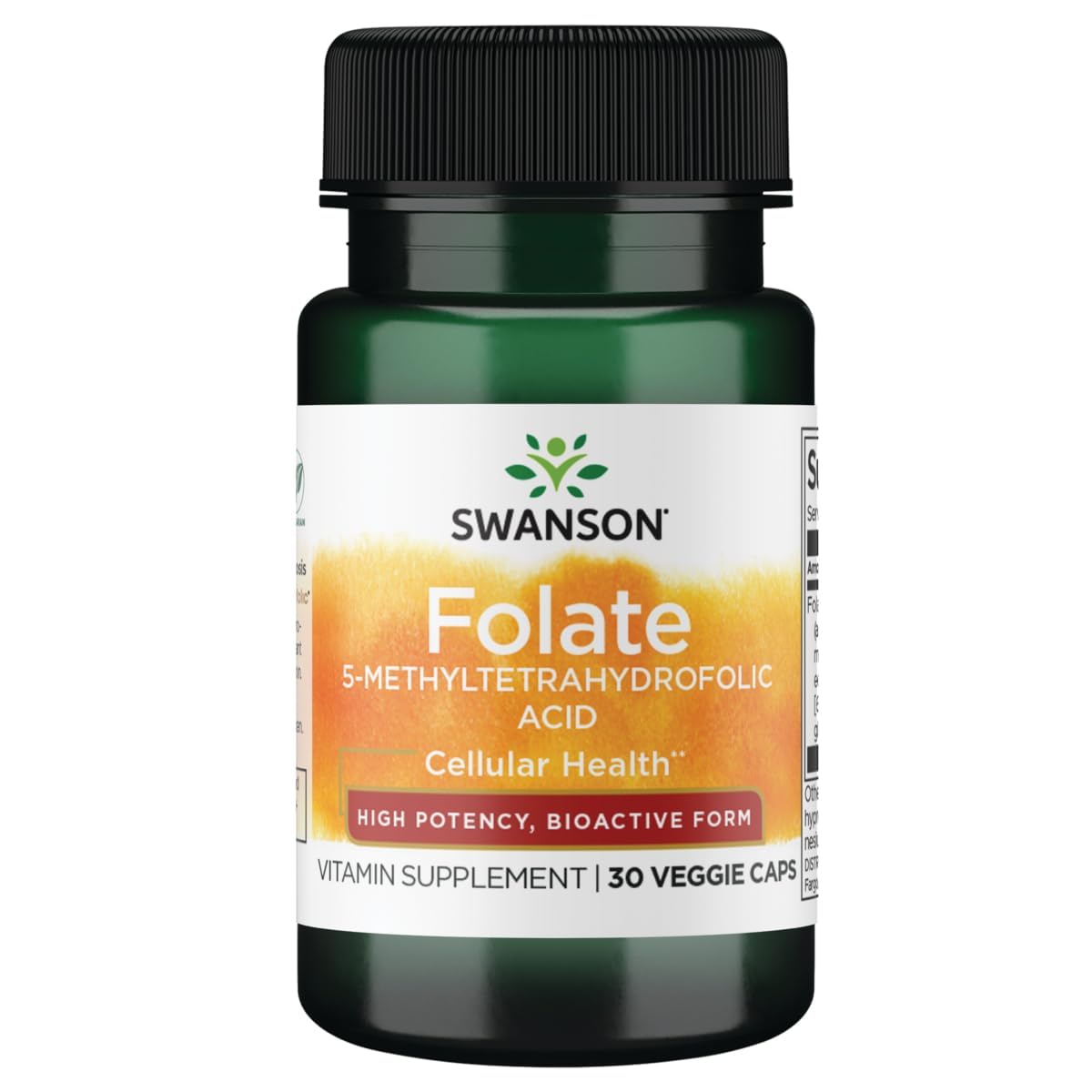 Swanson Folate (5-Methyltetrahydrofolic Acid) 800 mcg Capsules, 30 Count