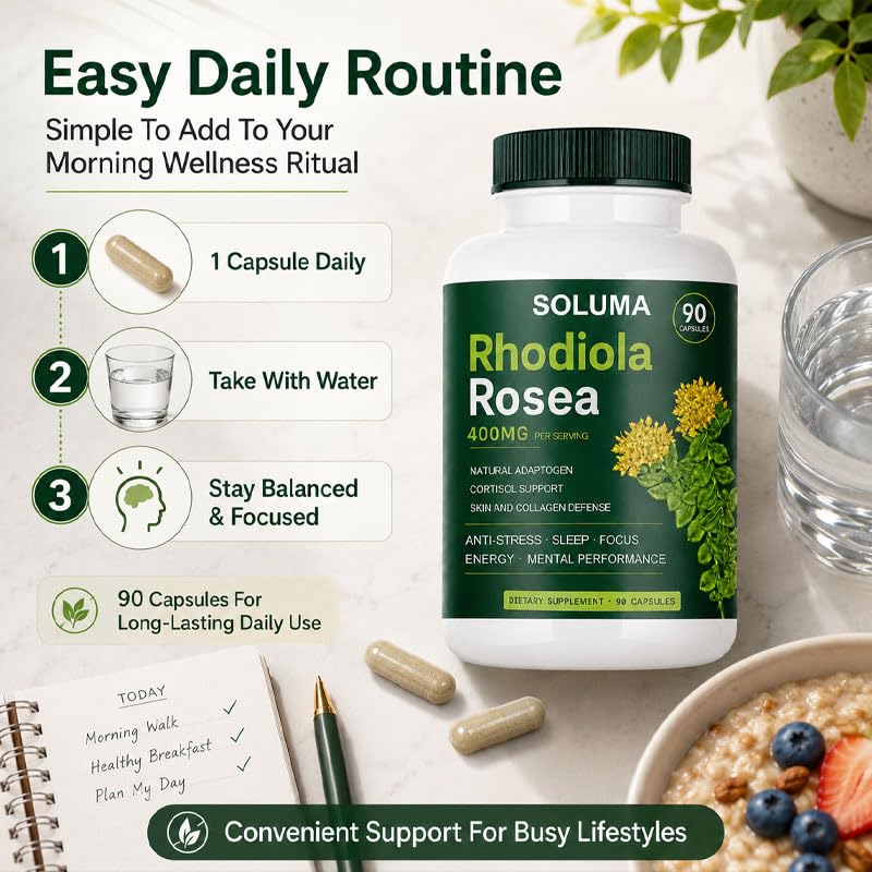 Soluma Rhodiola Rosea Energy, Stress & Mental Focus Support Capsule 1 Count