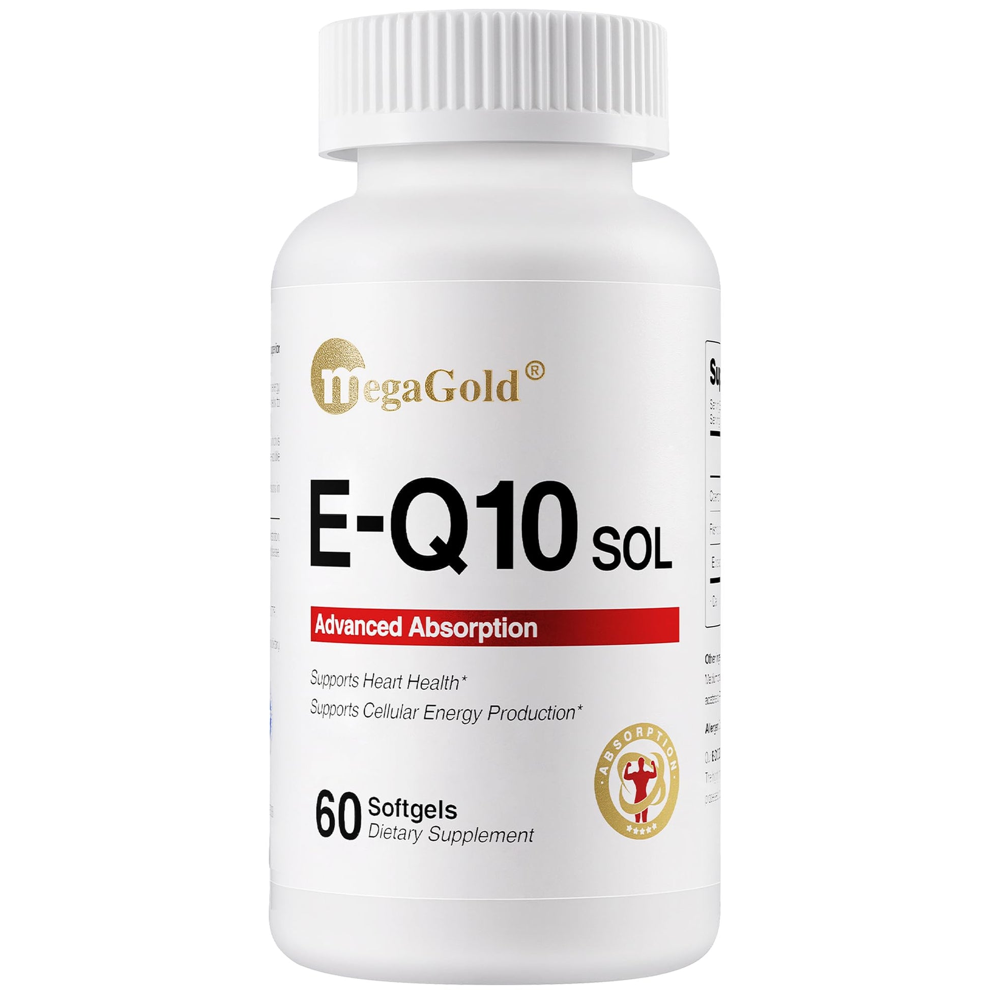 MegaGold E-Q10 Sol Advanced Absorption Fish Oil with CoQ10, 100mg EPA, Antioxidant for Cardiovascular Health & Energy*, Coenzyme Q10 Supplement for Men and Women Softgel 60 Count