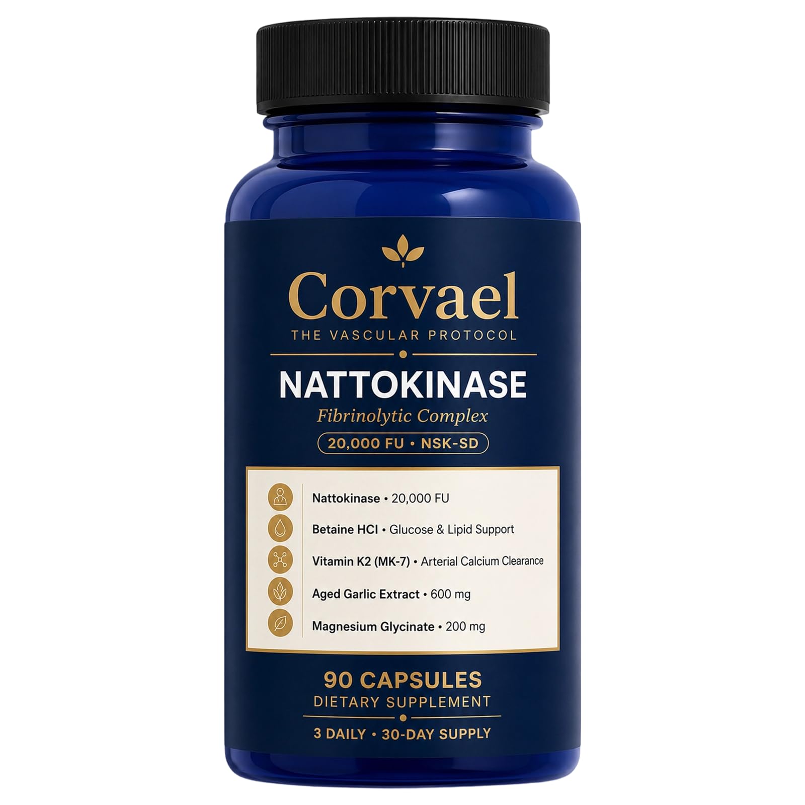 Seven Green Corvael Nattokinase 20000 FU, Nattokinase Fibrinolytic Complex, 90 Capsules