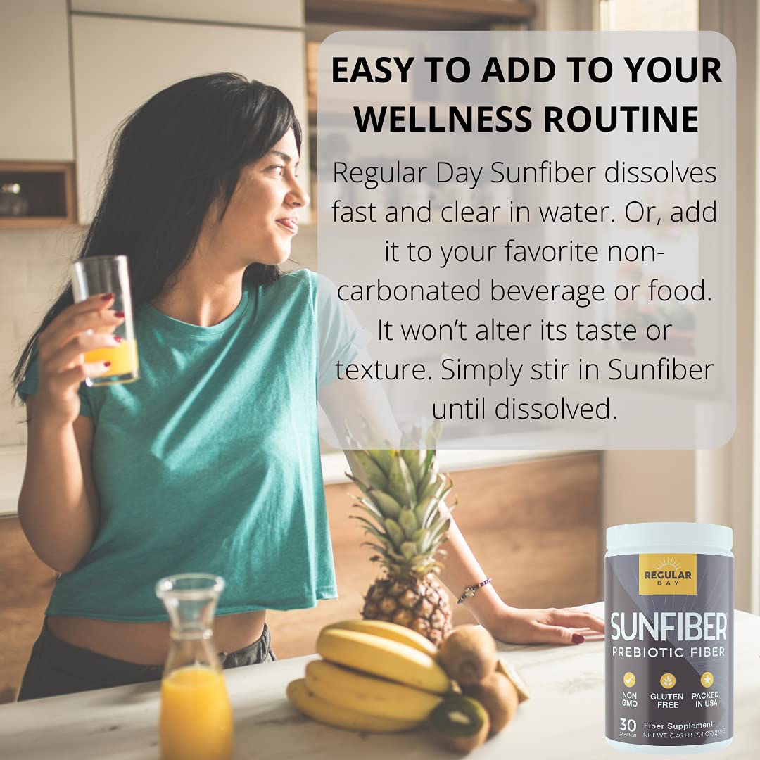 Regular Day Sunfiber Prebiotic Fiber, Low-FODMAP, Gentle Powder, 7.4 Ounce