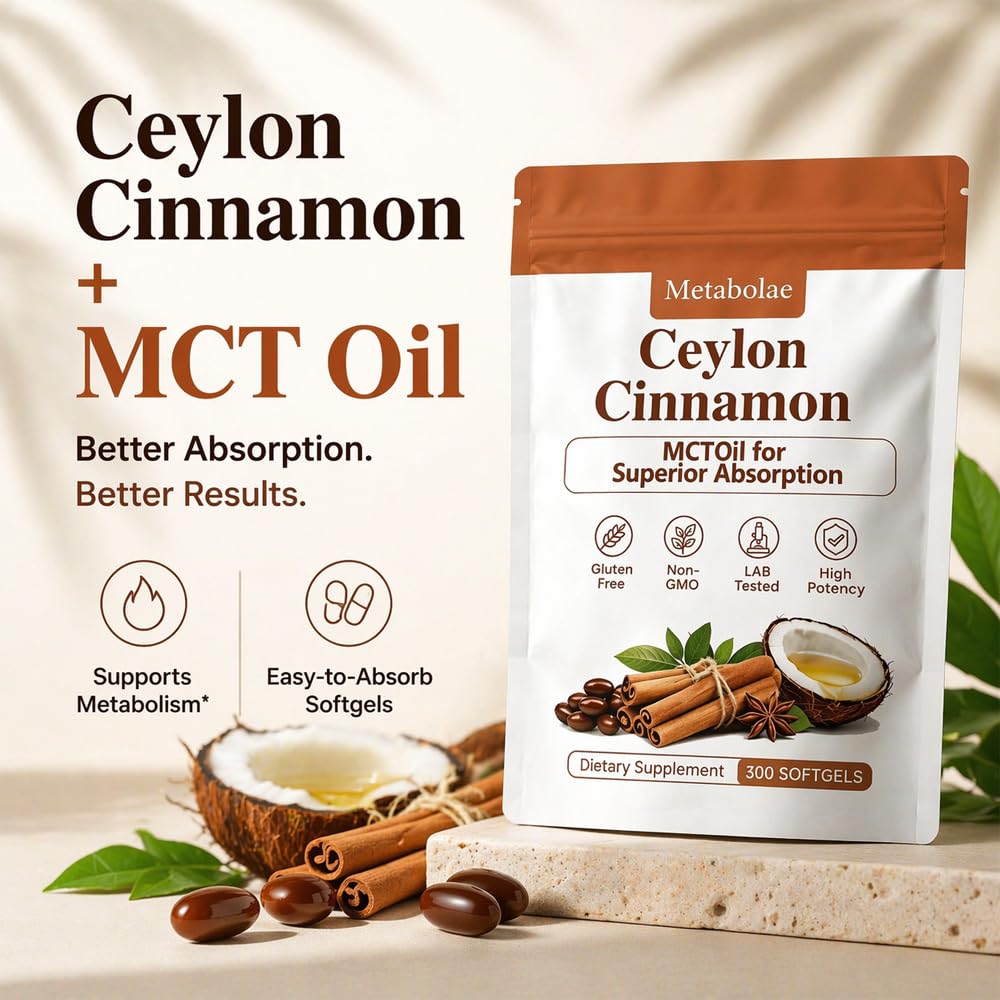DRECILOR Metabolae Ceylon Cinnamon with MCT Oil Softgel, 300 Count