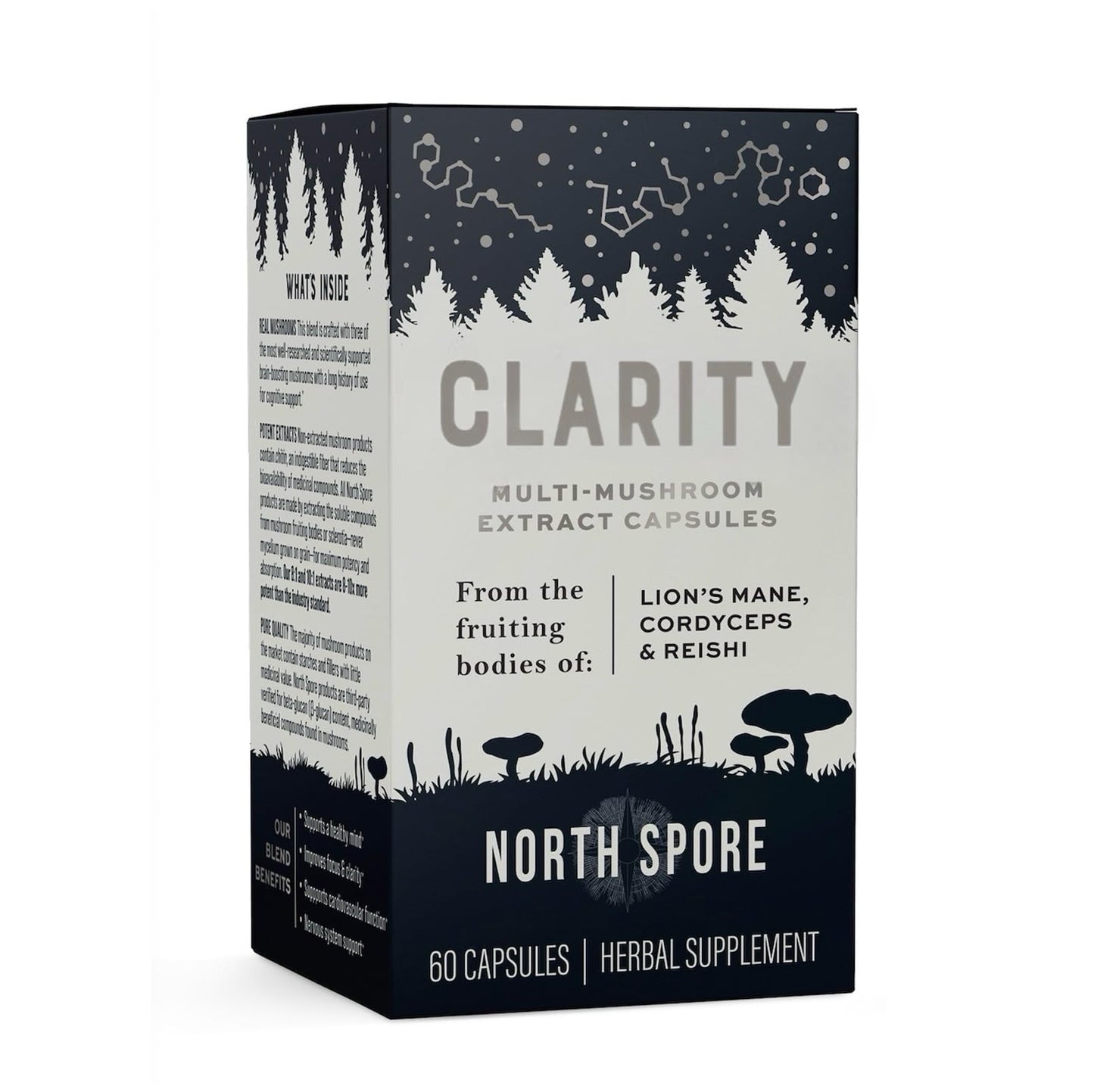North Spore Organic Clarity High Potency Mushroom Capsules, 60 Count