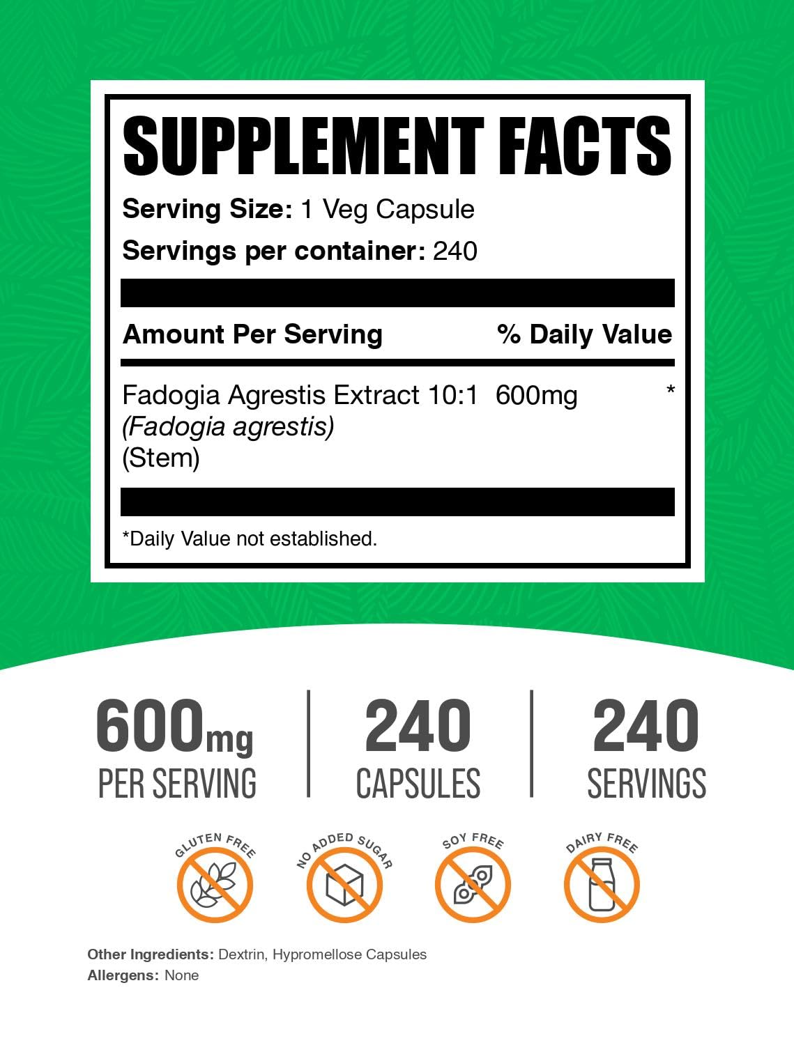 BulkSupplements Fadogia Agrestis 600mg Capsules, 240 Capsules