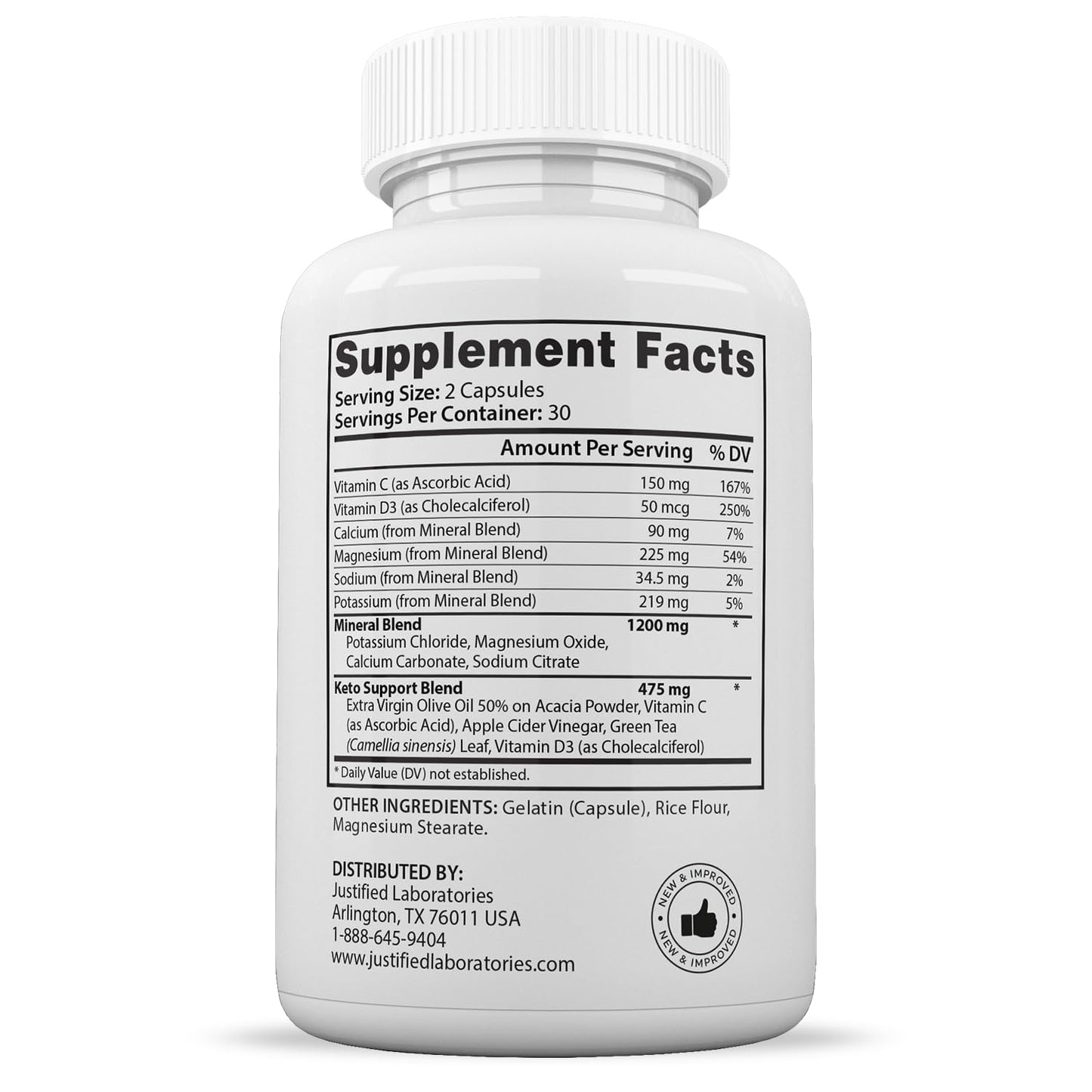 Justified Laboratories Optimal Keto Extreme Pills 1675MG New & Improved Formula Contains Apple Cider Vinegar Extra Virgin Olive Oil Powder Green Tea Leaf 180 Capsules