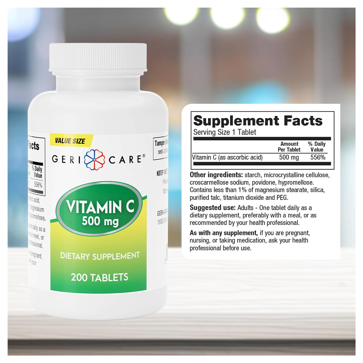 GeriCare Vitamin C 500 mg Tablets, 200 Count