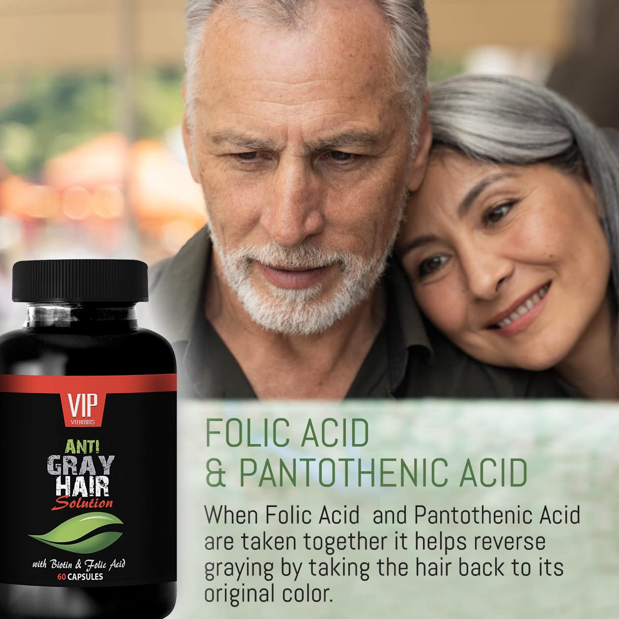 VIP VITAMINS Folic Acid - Gray Hair Solution - Hair Color Restorer, 60 Capsules