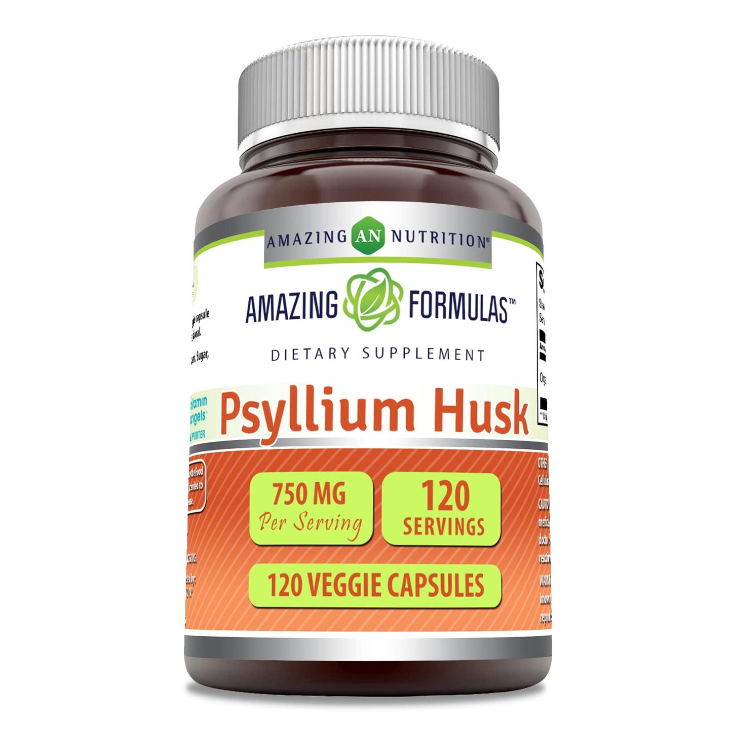 Amazing Nutrition Psyllium Husk 750mg Veggie Capsules 120 Count
