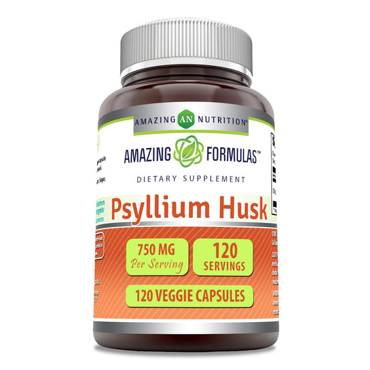 Amazing Nutrition Psyllium Husk 750mg Veggie Capsules 120 Count