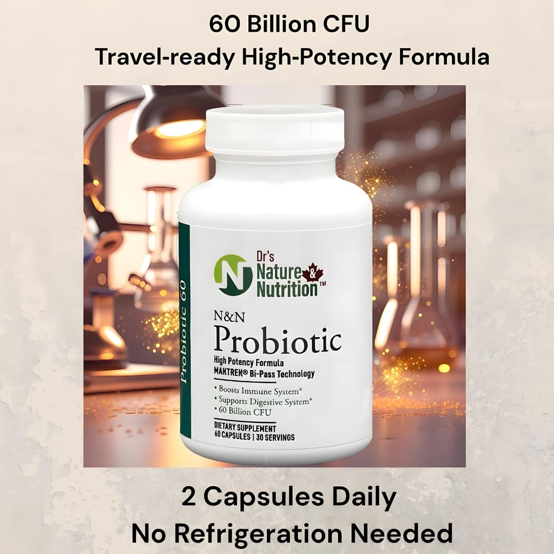 Dr's Nature & Nutrition Probiotic 60 Billion CFU with Clinically Studied Strains for Digestive & Immune Support Veggie Capsules, 60 Count