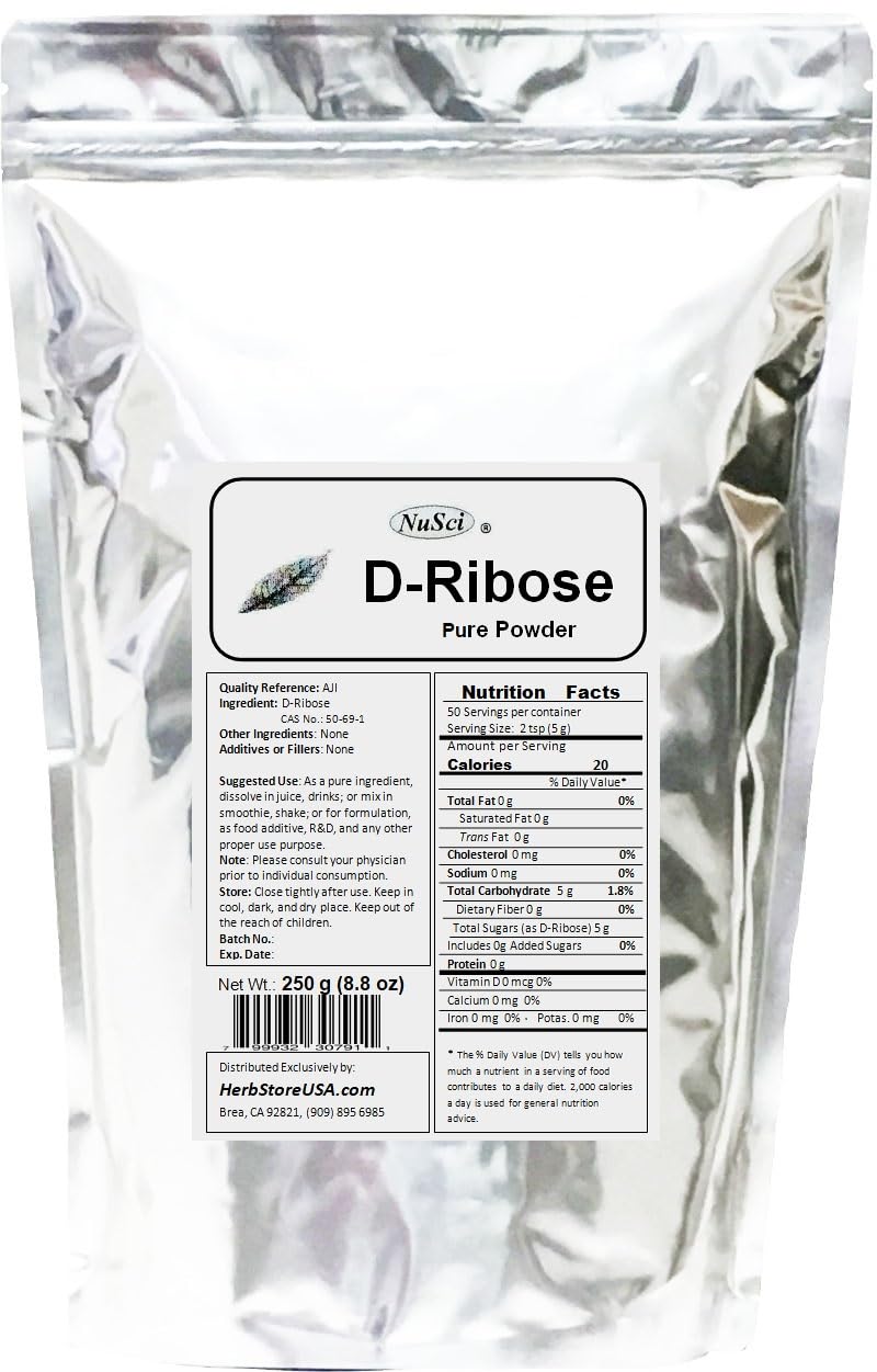 NuSci D-Ribose Pure Powder 8.8185 Ounces