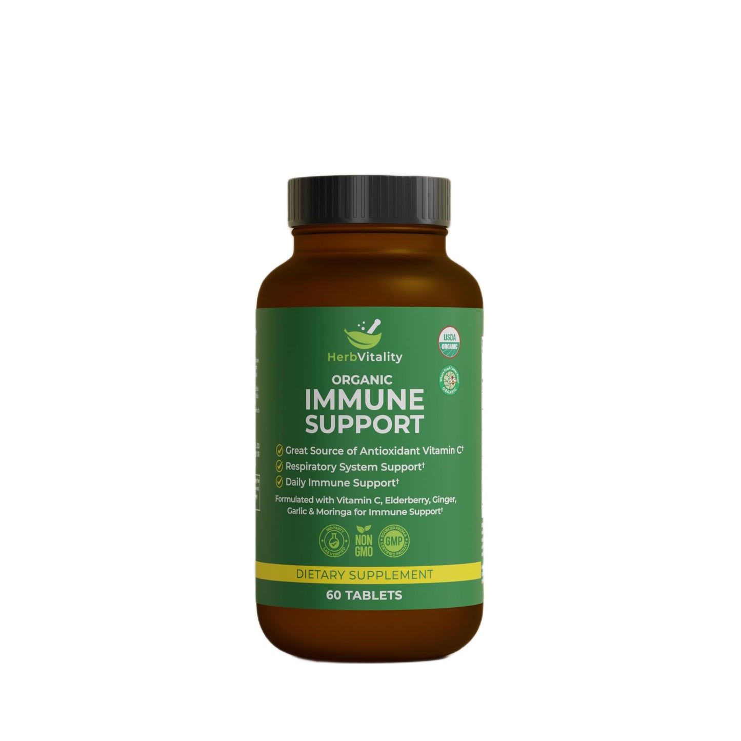 Herb Vitality Organic Immune Support Daily Herbal Complex with Elderberry, Vitamin C, Astragalus, Ginger & Moringa Capsule, 60 Count